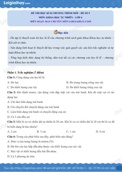 Đề thi học kì 2 KHTN 6 Kết nối tri thức - Đề 5